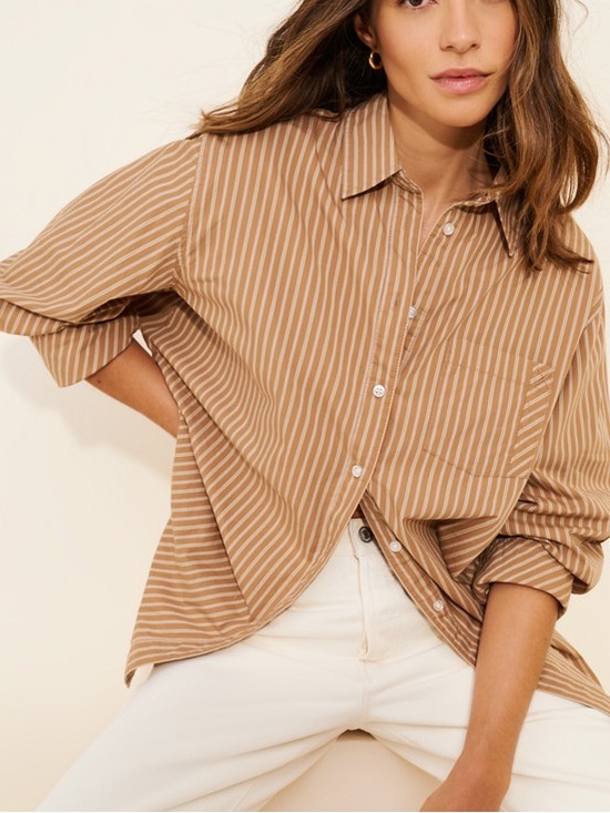 Free People Tops - Free People Sabine Striped Articulated Shirt - Latte Combo - NWT